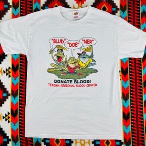 Vintage Donate Blood Texoma Regional Blood Center Frog Tee – White (L)